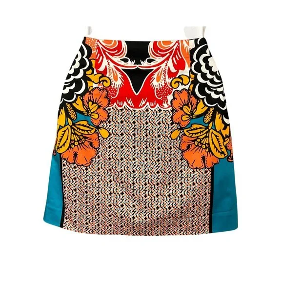 Express Bright Colorful Mixed Pattern Lined Side Zipper Mini Skirt Sz 2 - Picture 2 of 5